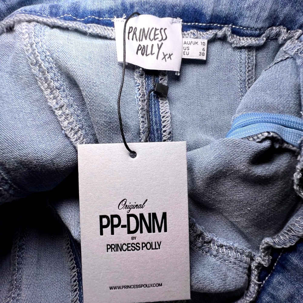 Princess Polly Haven Mini Dress Denim Light Wash Blue Strapless US 6 NEW - Picture 7 of 7
